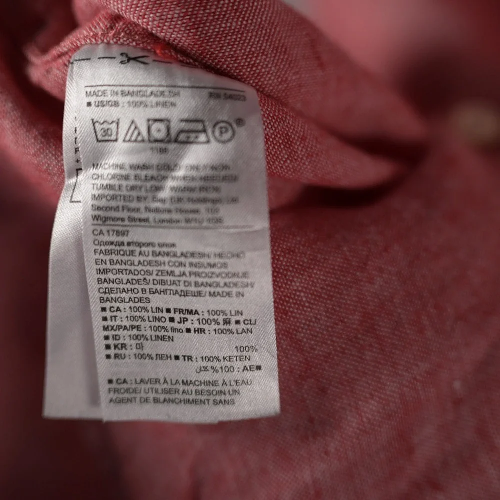 Banana Republic Mens Red 100% Linen Camden Fit Short Sleeve Camp Shirt Large